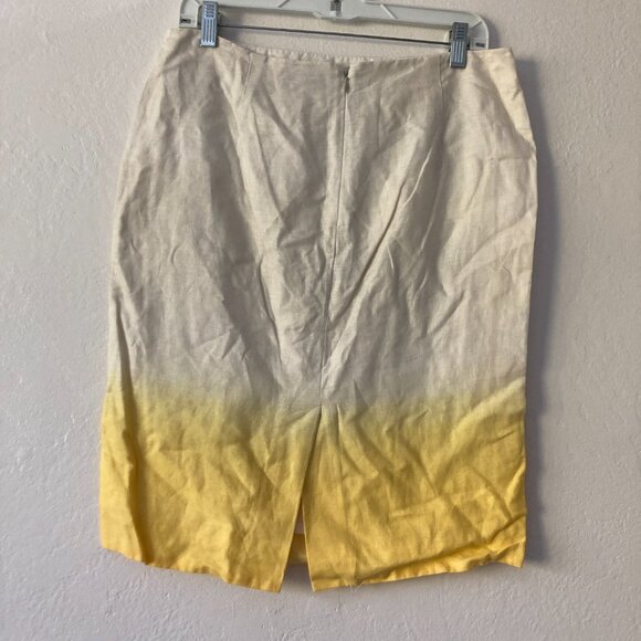 J Crew 100% Linen Pencil Skirt Yellow White Ombre Knee Length Office Summer 8 - Picture 6 of 12